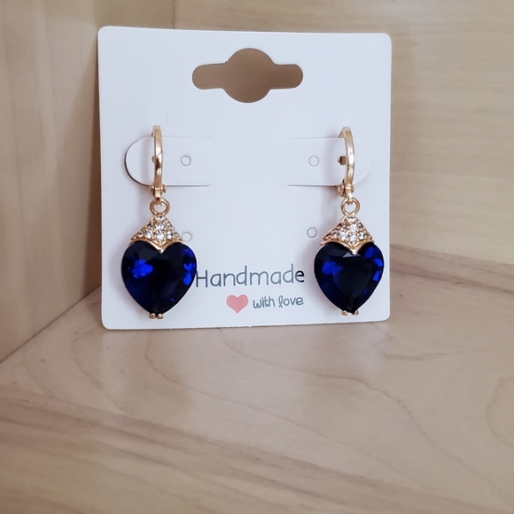 Sapphire Heart Earrings - Picture 2 of 3
